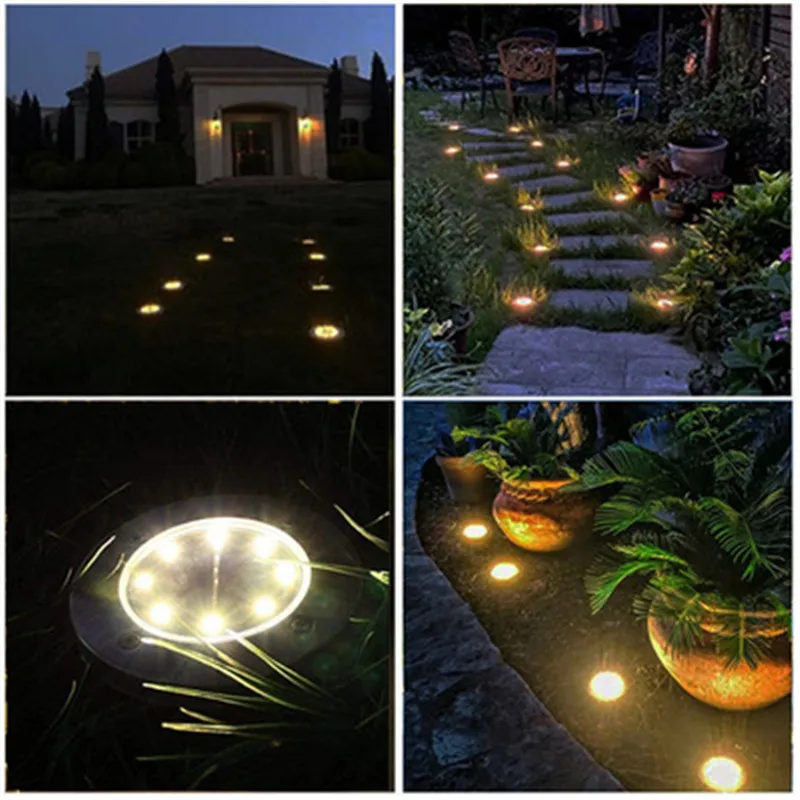 

Светодиодный ночник на солнечной батарее для газона, 8 светодиодов, IP65, водонепроницаемый уличный фонарь для дорожек, пола, под землей, точеч...