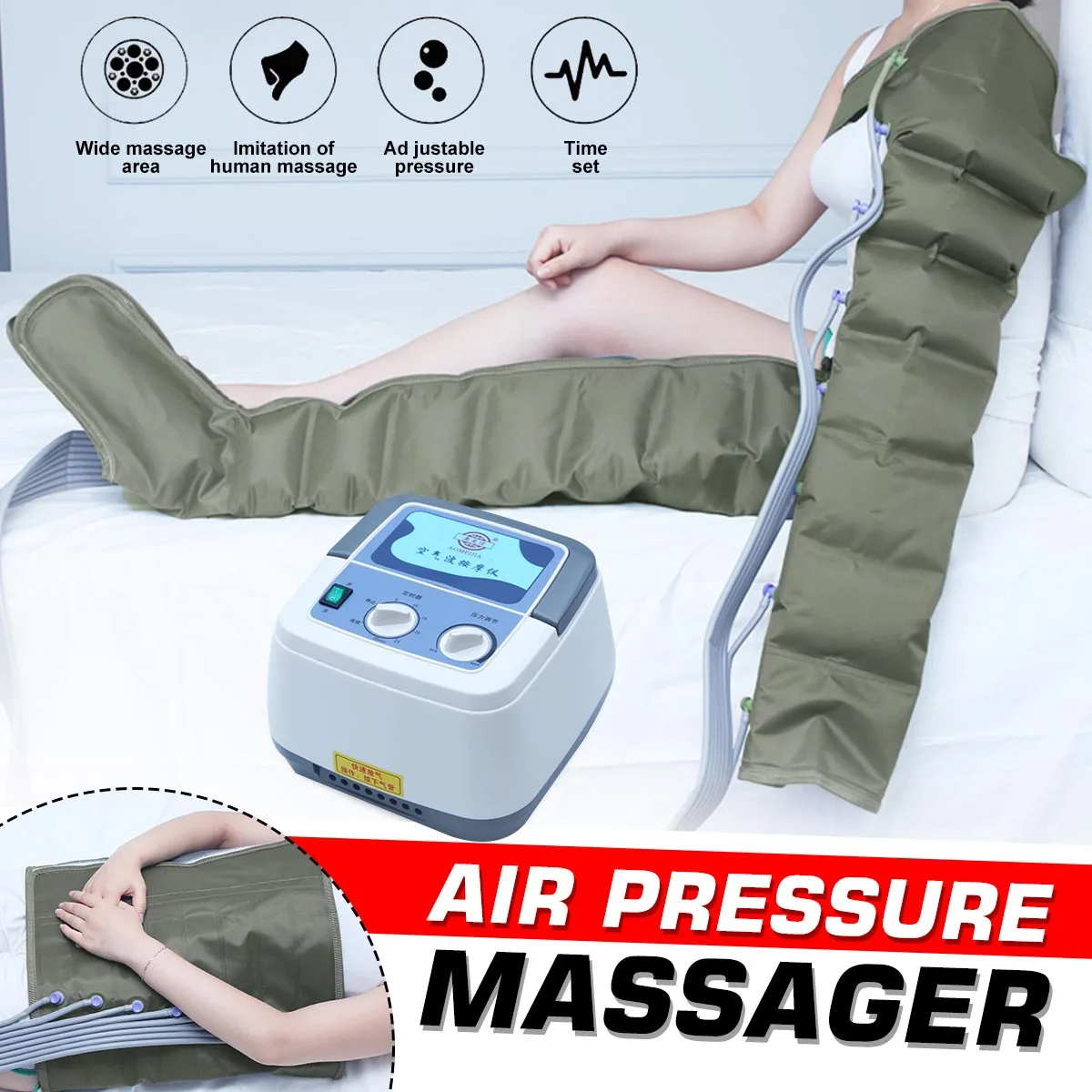 

8 Air Chambers Compression Massager Vibration Infrared Therapy Multifuction Leg Arm Waist Pneumatic Air Wraps Relax Pain Relief