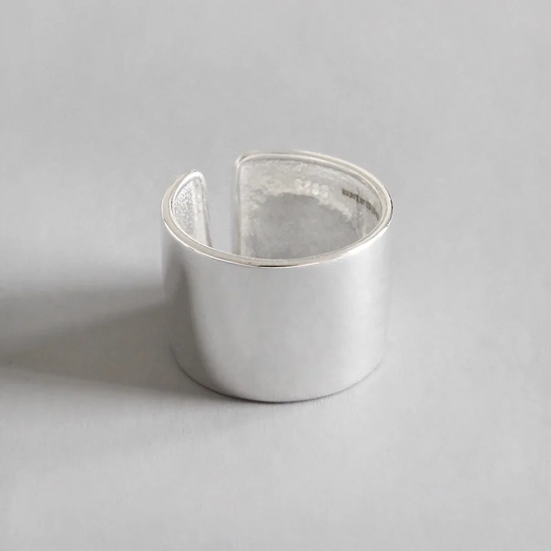 

925 Sterling Silver Rings for Ladies Minimalism Glossy Open Ring Wide Simple Finger Ring Silver 925 Women's Decoration