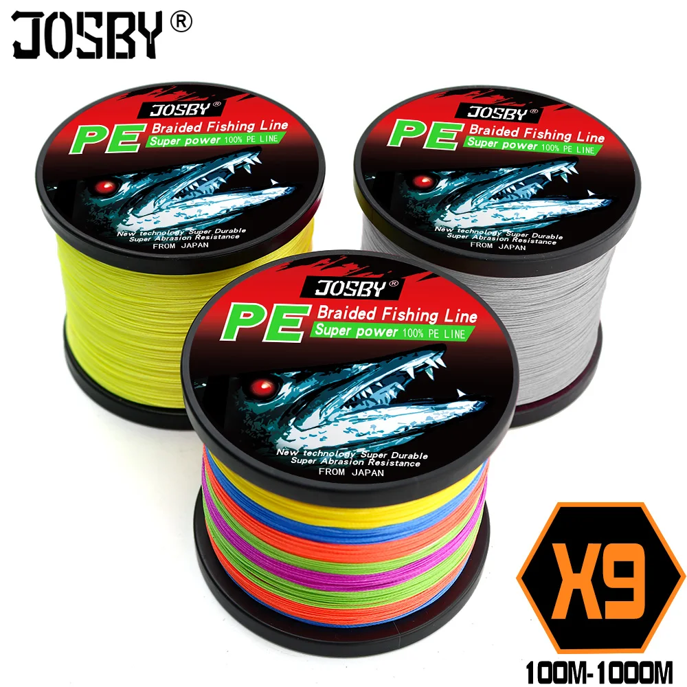 

JOSBY 9 Braid Fishing line 9 Strands Multifilament PE Wire Pesca Fly Carp Japan Accessories 100M 300M 500M 1000M 22-135LB Cord