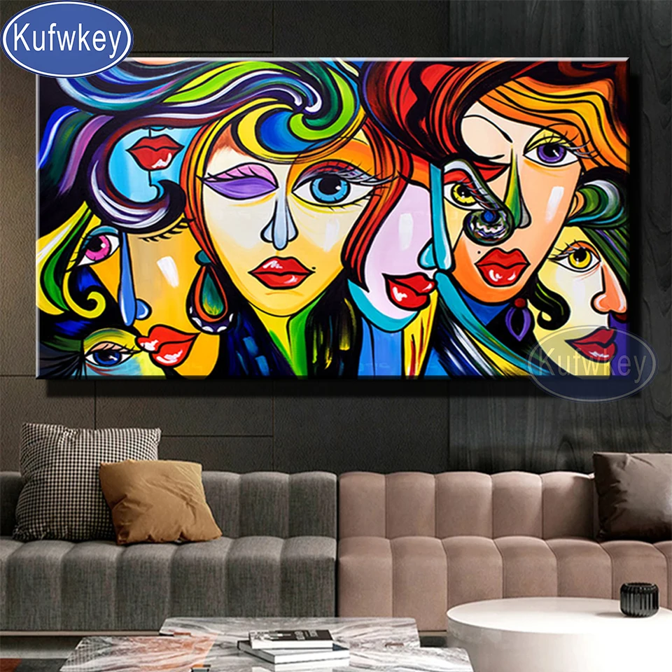 

Абстрактная картина с большими глазами для красочных девушек, 5D алмазная живопись, полная круглая мозаика, алмазная вышивка, картина стразы...