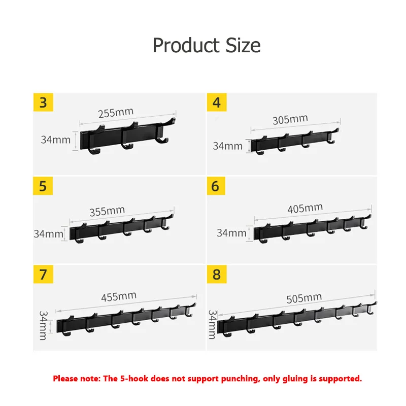 

3/4/5/6/7/8 Hooks Coat Rack Wall Mounted Hat Hook Black Clothes Hook For Bedroom Hanging Rack for Coat Clothes Hat Towel Jacket