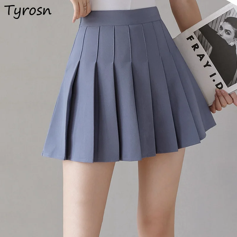 

Women Solid Mini Skirts Pleated A-line Sweet Kawaii Japan Style All-match Simple JK Empire Waist Mujer Students Y2K Ulzzang Hot