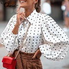 Модные женские рубашки Celmia осень 2021 блузка в горошек с длинным рукавом-фонариком повседневные блузы элегантные шикарные уличные Топы туника
