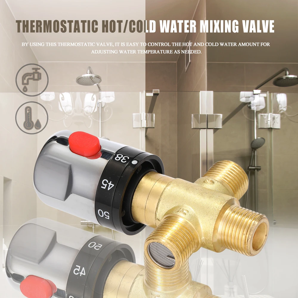 

Bathroom Adjustable Thermostatic Mixer Valve Brass Water Mixer Hot/Cold Water Mixing Temperature Control Valve For Water Heater
