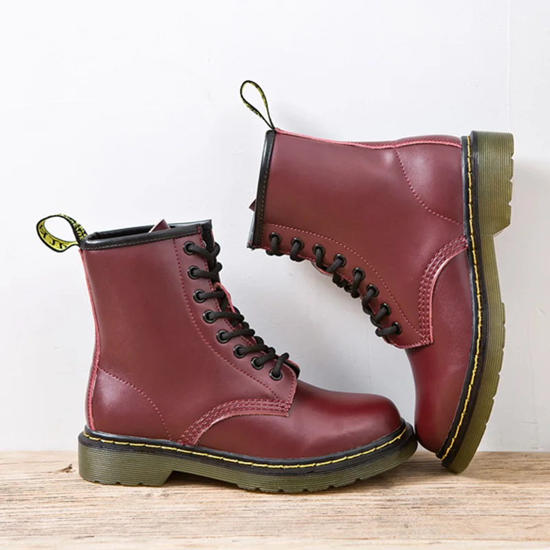 

Fashion Women High Top Boots Leather Lace Up Low Heels Shoes for Fall Spring British Style TC21