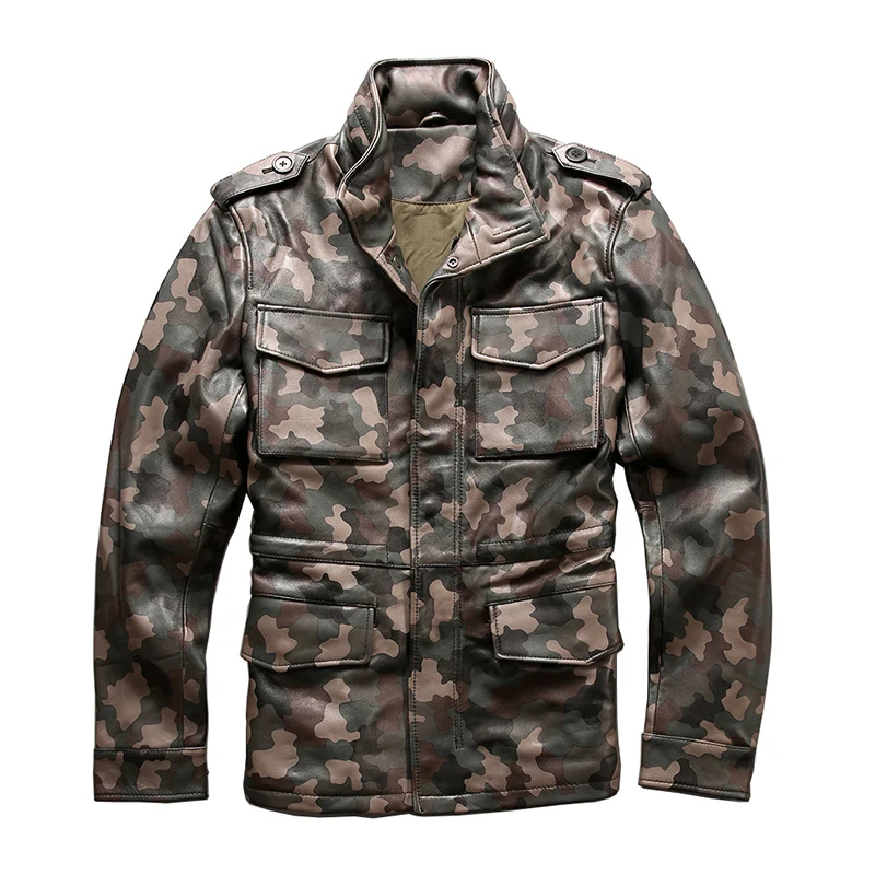 

Asian Read Description! Size Army Camouflage Overcoat Genuine Sheep Leather M65 Outerwear Mens Rider Jacket 2133