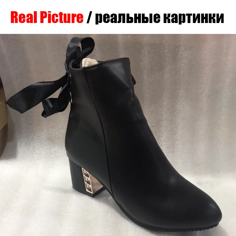 BONJOMARISA/ г. Осенне-зимние женские ботильоны белого цвета на высоком каблуке со шнуровкой размера плюс 32-48