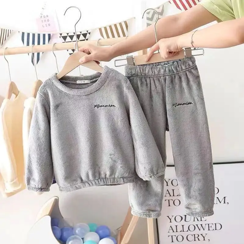 2021 nuevo invierno de los ni&ntilde;os trajes de pijama c&aacute;lido pijamas para ni&ntilde;os ni&ntilde;as espesar ropa de franela de lana de los ni&ntilde;os Set de ropa de casa-5
