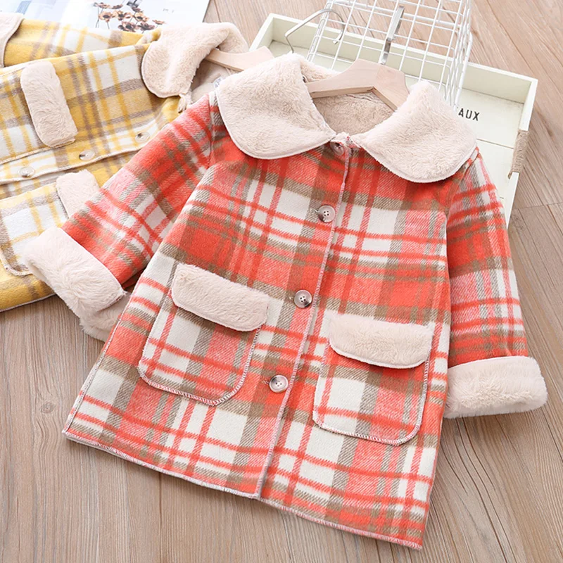 Hot Sale 2021 Fall Winter New Girls Thicken Long Plaid Woolen Jacket Children's Clothes Outerwear Kids Princess Woollen Coat X49 | Детская