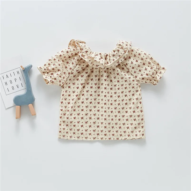 Милая летняя детская блузка с коротким рукавом Детская рубашка принтом роз для