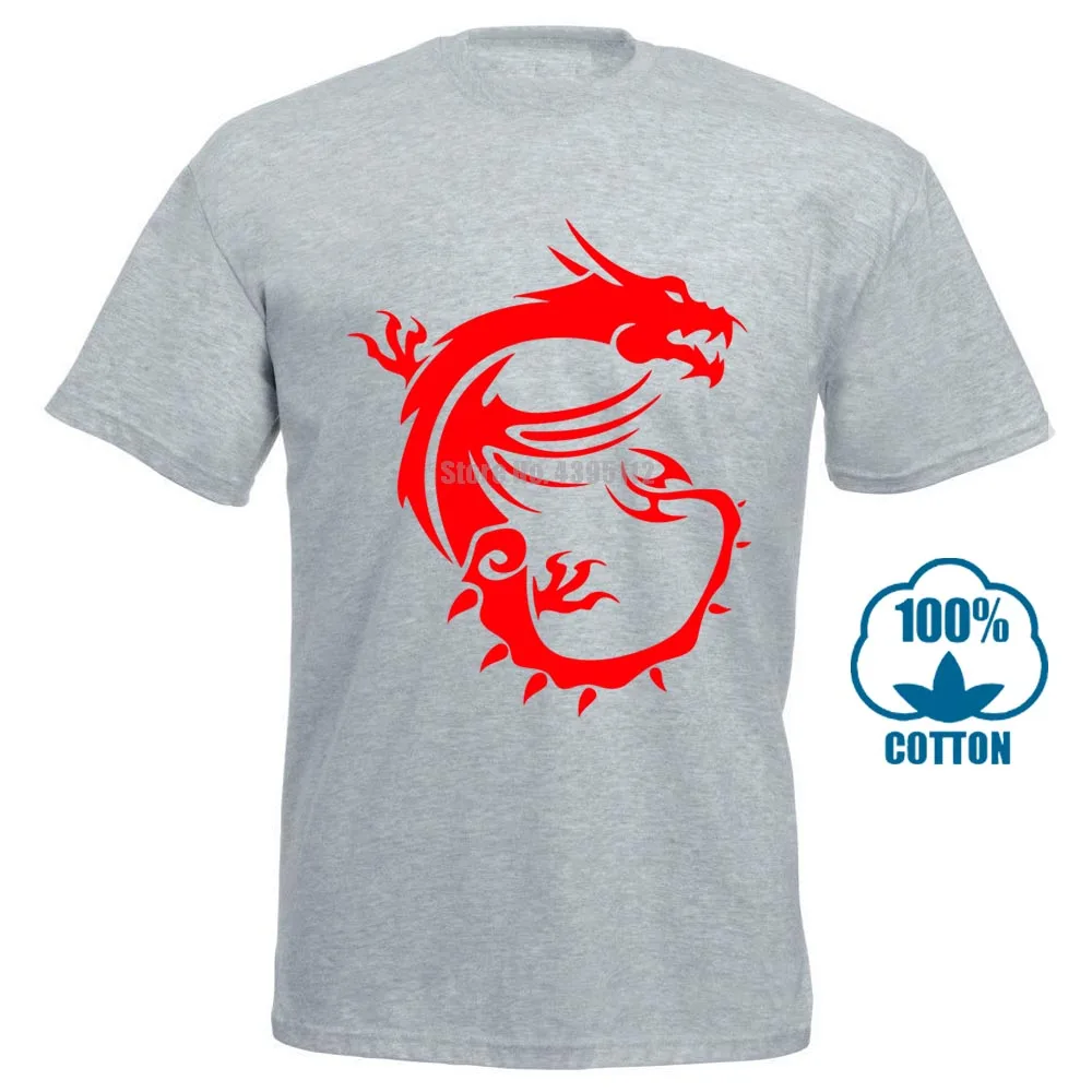 Серый Черная футболка Msi Dragon Gaming Размер S 3Xl Мужская хлопковая футболка - Цвет: Серый