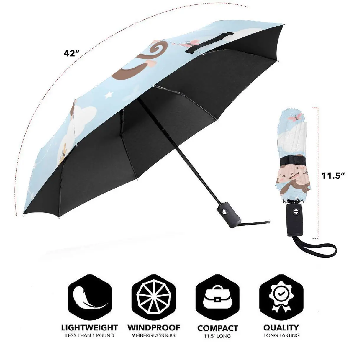 Ветроустойчивый складной автоматический зонт для женщин с милой маленькой обезьянкой на облаке, ветрозащитные зонты от дождя для мужчин, парасоль.