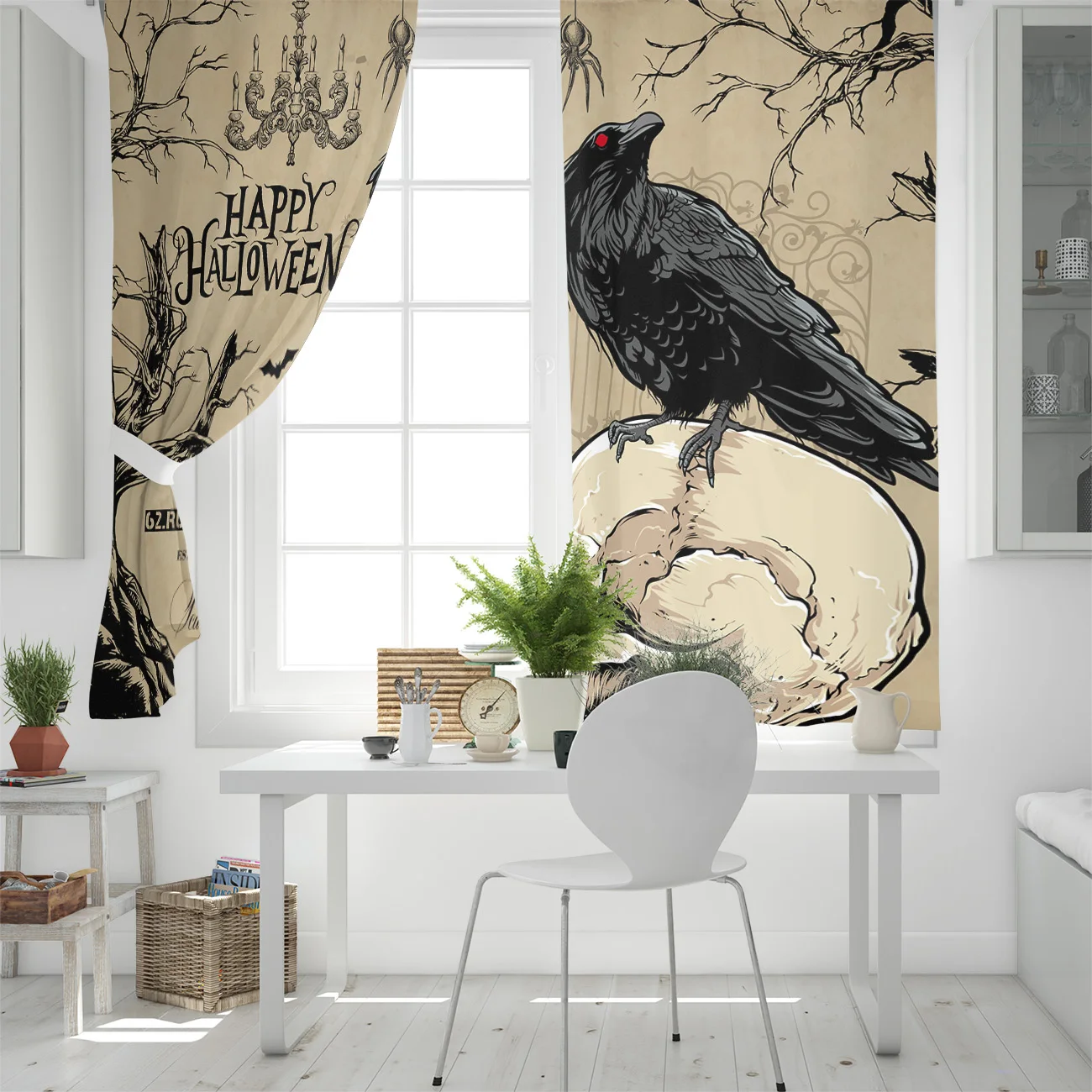 Шторы для спальни кухни Хэллоуин Череп ворона летучая мышь элемент украшения