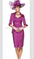 fuchsia lace v neck knee length sheath mother of the bride dresses mother dress with jacket wedding party dress 2020