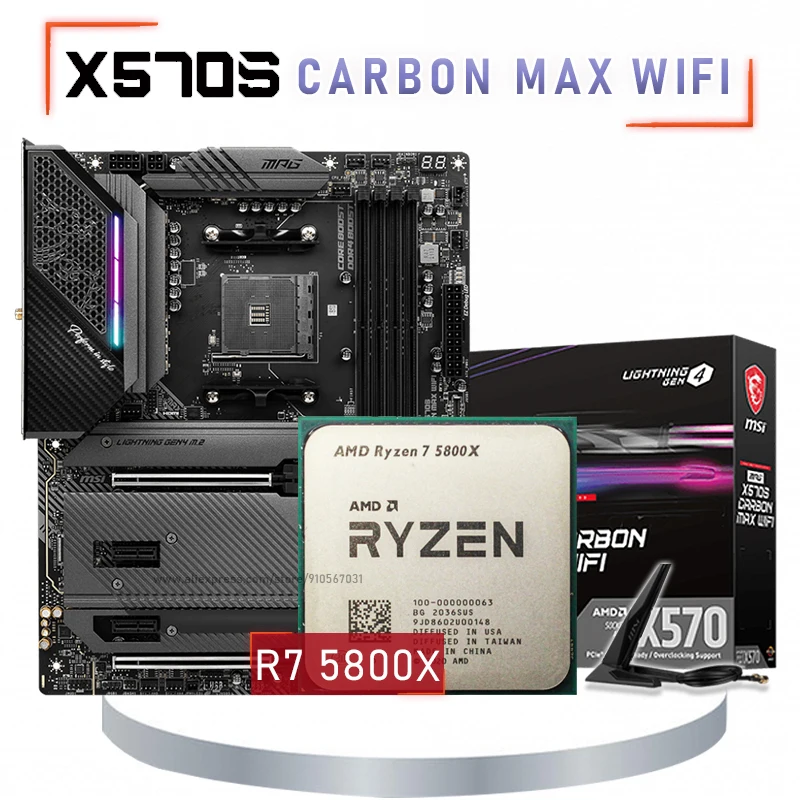 

AM4 MSI MPG X570S CARBON MAX WIFI + AMD Ryzen 7 5800X CPU Combo Ryzen Kit 5800X AMD X570 Mainboard Set AM4 Gaming 5800X CPU New