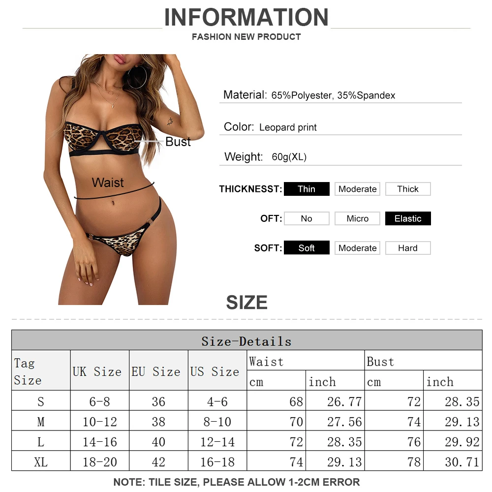 

Women Bra Set Fashion Sexy Bra Leopard Print Lingerie Straps Lenceria Mujer Wire Free Underwear Bralette Set Lingerie Woman D30