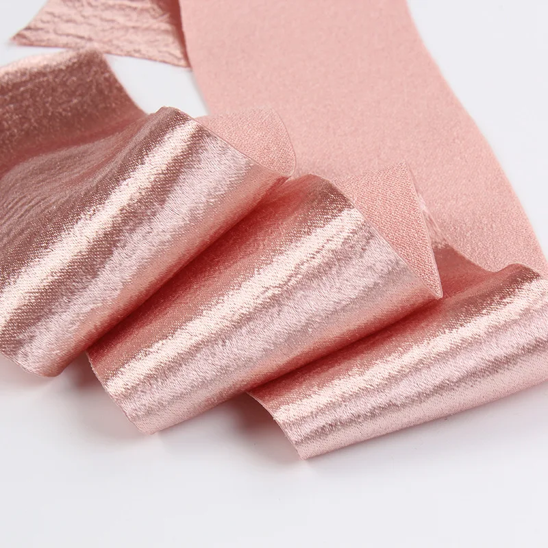 Розовая золотистая розовая лента шелковая металлическая гофрированная