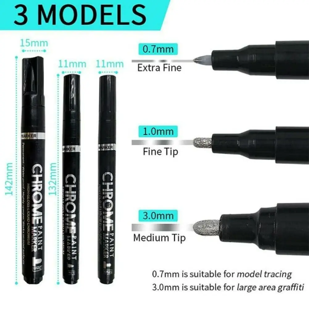 3 Sizes EF/F/M 0.7mm/1.0mm/3.0mm Optional Nib/Tip Plastic Glass Metal Clay Foam Paper Chrome Plated Marker Pen Marking Pen images - 6