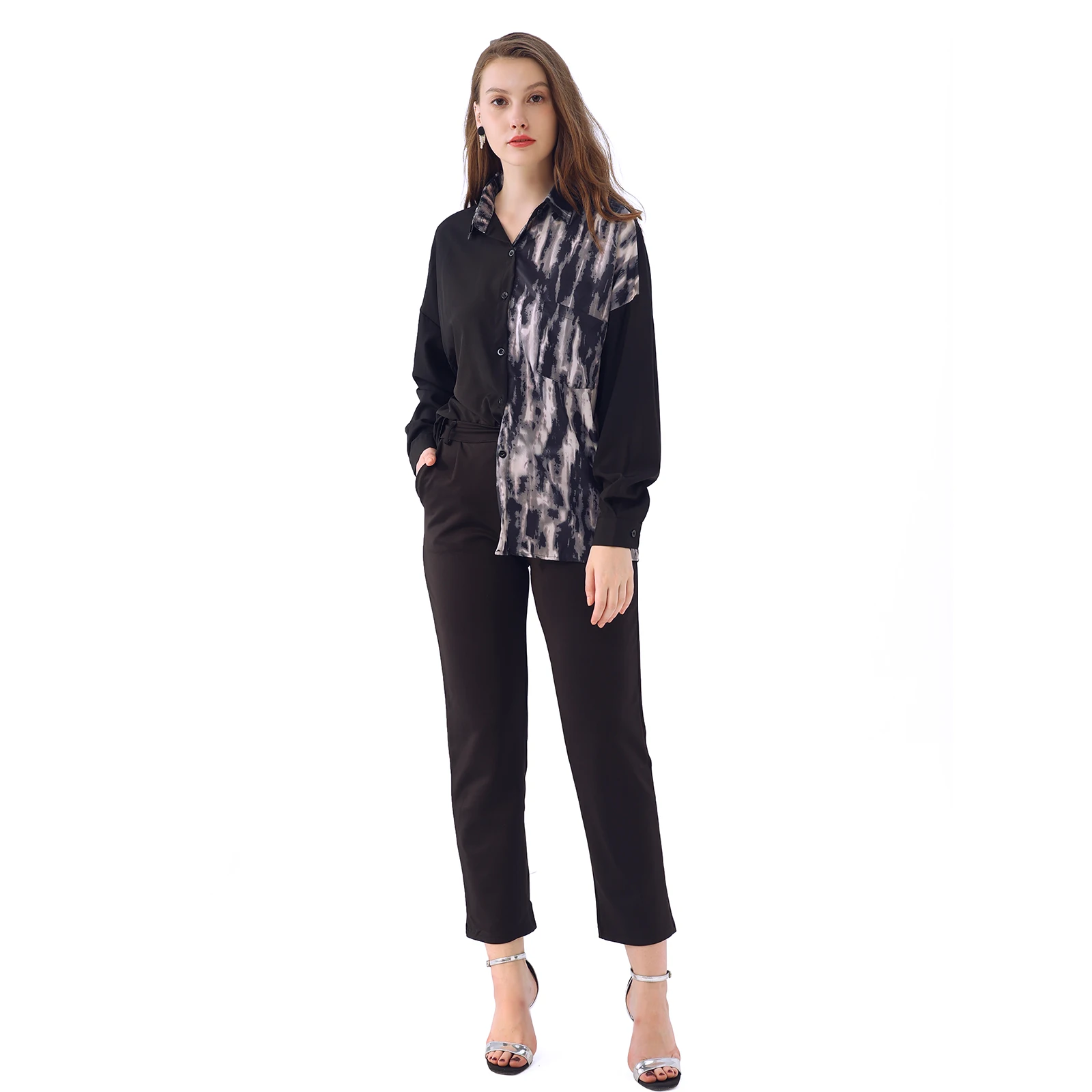 

Women Summer's Suits Blouse Shirt + Wide Leg High Waist Pants Fashion Female Srousers Sets 2 Pieces Sets Women Loose Clothing