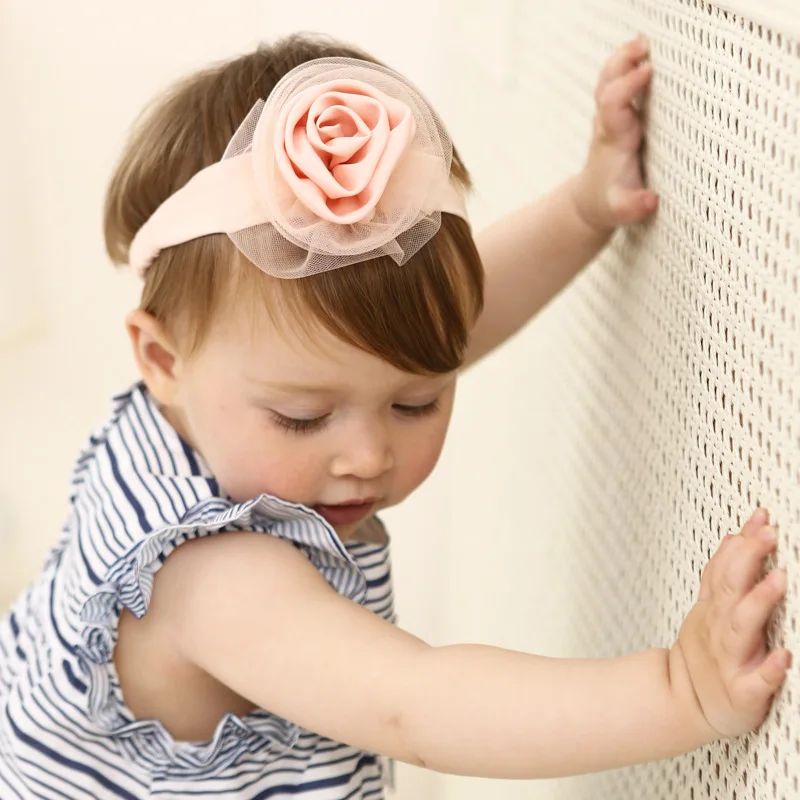 Детская Цветочная повязка на голову ручной работы из ткани с кружевом и красным