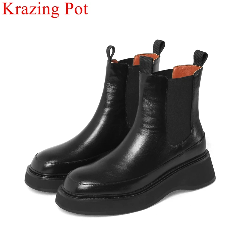 

Lenkisen 2022 брендовые Ботинки Челси из коровьей кожи на среднем каблуке с круглым носком теплая зимняя обувь без застежек однотонные Элегантны...