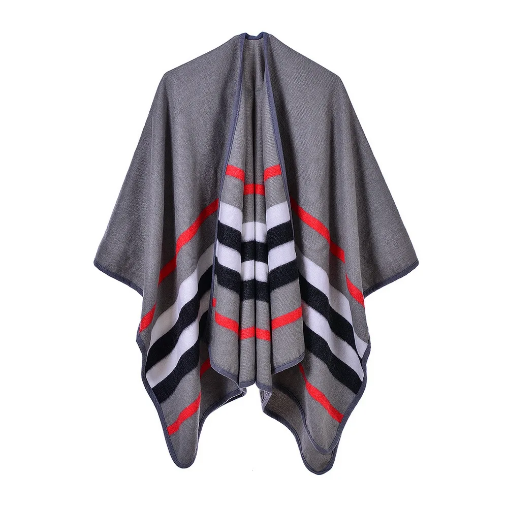 Осень-зима 2019 женское дизайнерское теплое пончо в полоску накидки для женщин