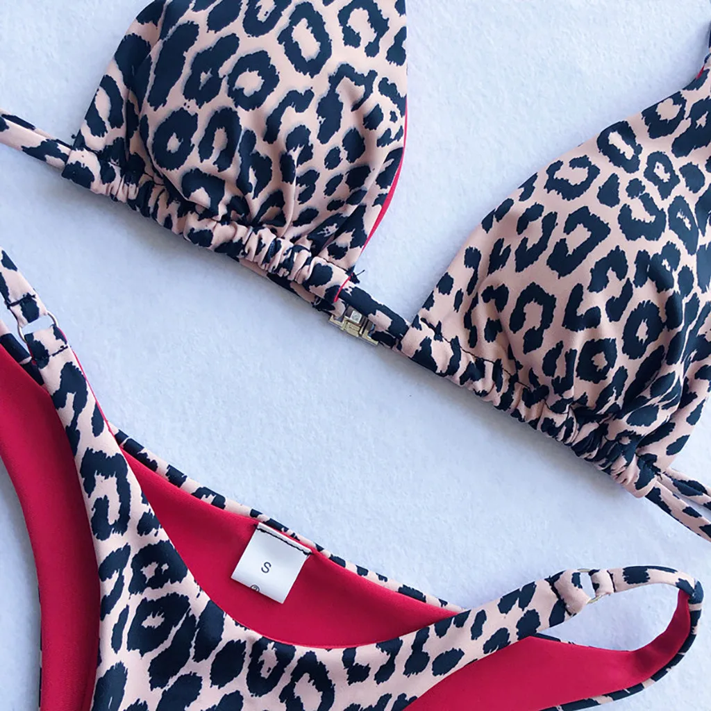 

Leopard Bikini Set 2021 Sexy Push Up Swimwear Women Brazilian Swimsuit Low Waist Biquini Halter Two Pieces Beach Bathing Suit