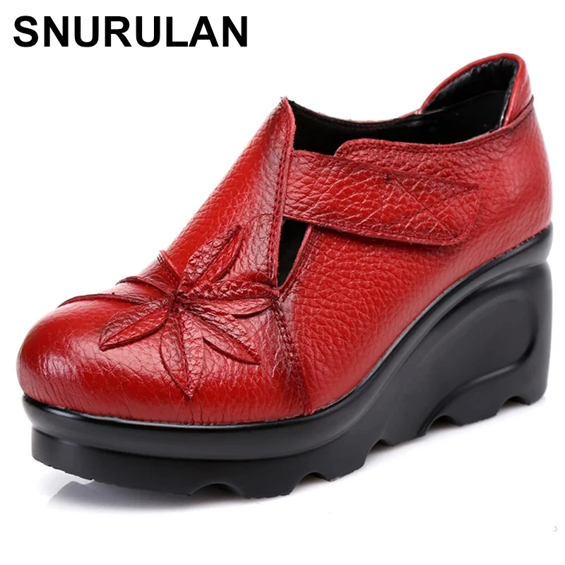 

SNURULANGenuine Leather Women's Retro Sandals 2021 Summer High Heels Handmade Ladies Shoes Sandals Platform Woman Shoes Summer