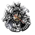 Настенные часы с рисунком черепа и розы, тихие кварцевые часы-скелетоны с виниловой пластиной, украшение для стен в готическом стиле, домашнее искусство