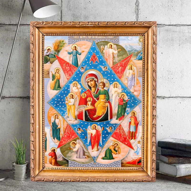 

YNX 5D DIY Diamond Painting Religious Portrait Cross - embroidered Full Round Diamond Bedroom Living Room Mural Decoration Gift