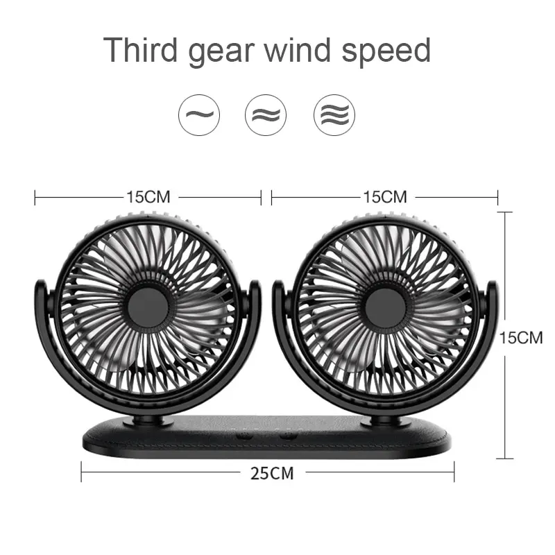 

Portable Mini Car Fan 360 Degree All-Round Adjustable Auto Air Cooling Dual Head Usb Fans Quiet Small Desktop Fan