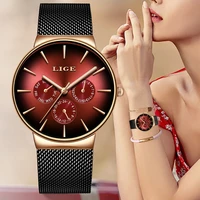 lige fashion women watch top brand luxury ladies mesh belt ultra thin watch stainless steel waterproof quartz watch reloj mujer