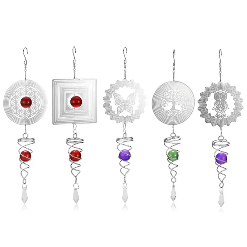 

3D Silent Rotating Stainless Steel Wind Chime Hollow Wall Hanging Ornaments with Ball Garden Home Decoration 85LA