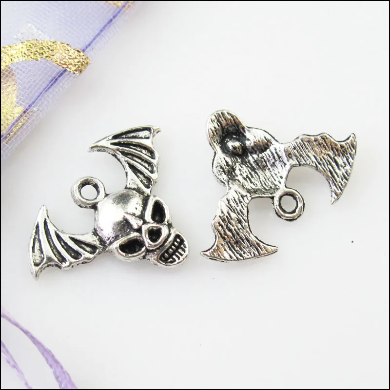 Мода 30 шт. Тибетский серебристый цвет Хэллоуин летучая мышь Череп Крылья