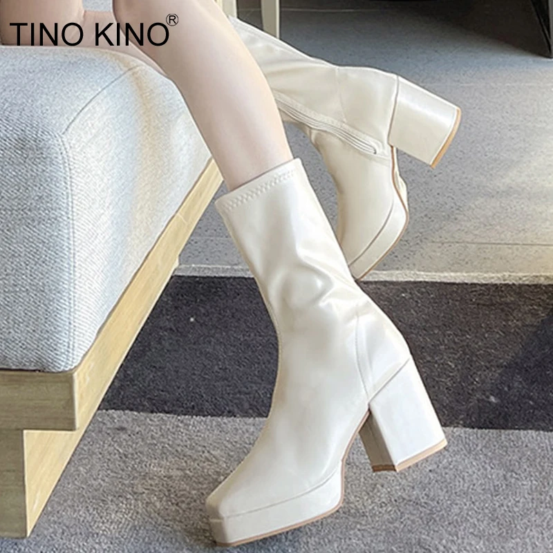 

Женские ботильоны с квадратным носком, мягкие кожаные ботильоны на платформе и блочном высоком каблуке в стиле панк, Осень-зима 2021