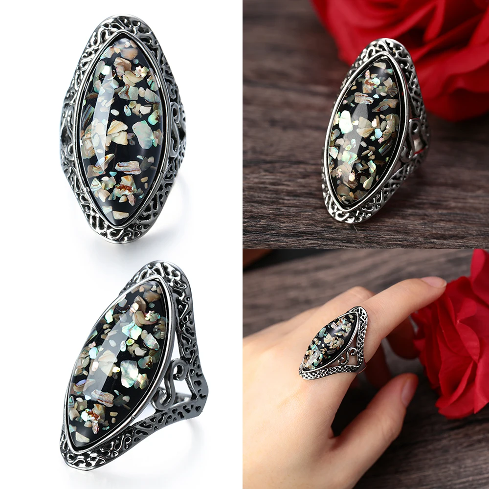 Разноцветная большая овальная ракушка резные кольца винтажные женские