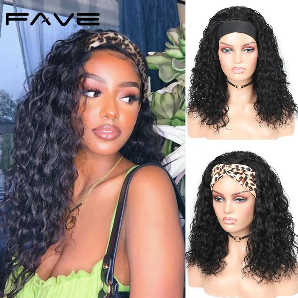 perruques bandeau Headband Wig Deep Wave Human Hair Wig None Lace Front Wigs Brazilian Full Wig Ice Silk Curly Headband Half Wig