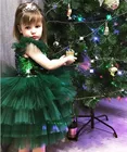 Индивидуальное зеленое рождественское платье для маленьких девочек, топ с блестками для маленьких принцесс, платье для маленьких девочек на 1 год, день рождения Вечерние вечернее платье
