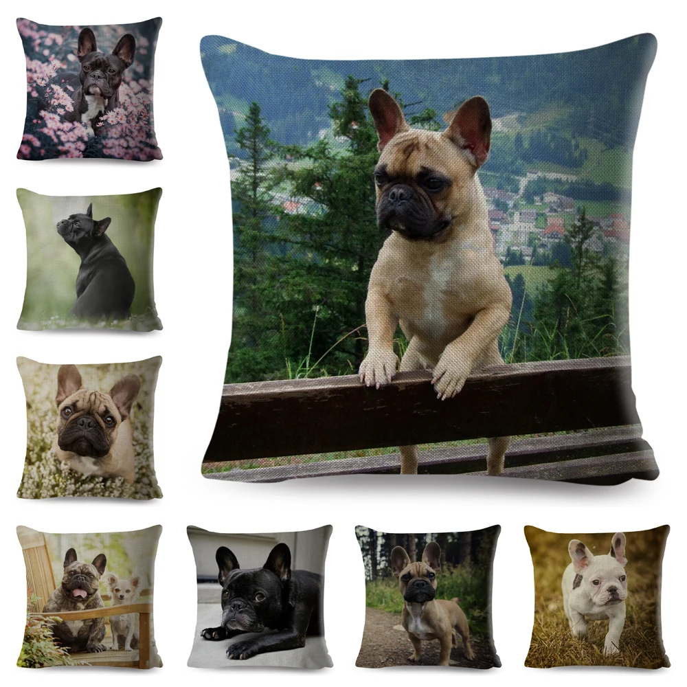 

MINI French Bulldog Pillow Case Decor Cute Pet Animal Dog Printed Cushion Cover Polyester Pillowcase for Home Sofa Car 45x45cm