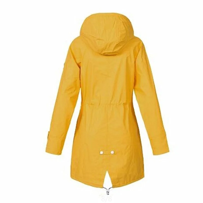 Women Waterproof Zipper Rain Jacket Solid Color Ladies Outdoor Mountaineering Lightweight Raincoats Plus Size S-5XL