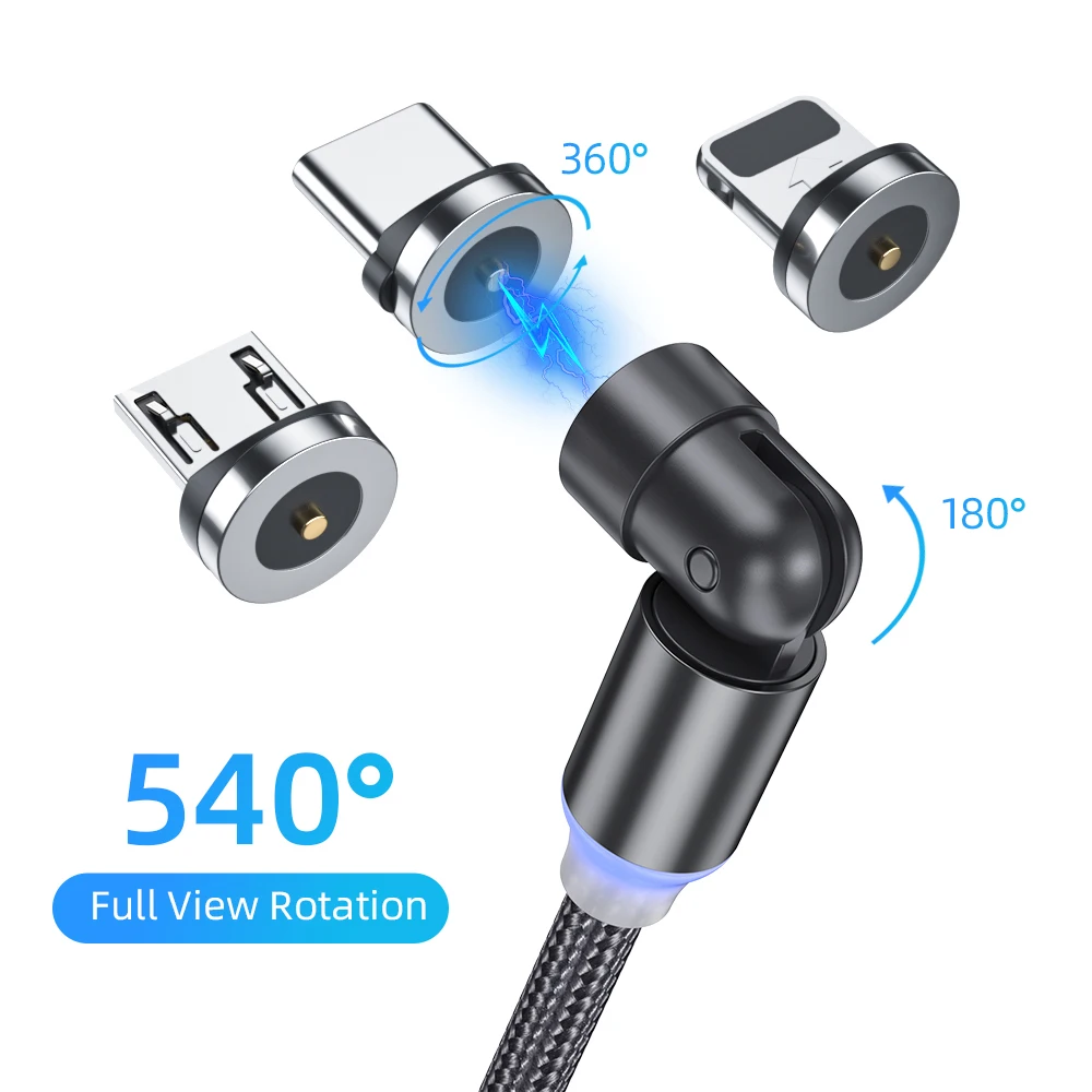 540 градусов Поворот Магнитный для usb кабеля типа C быстрой зарядки магнит зарядное