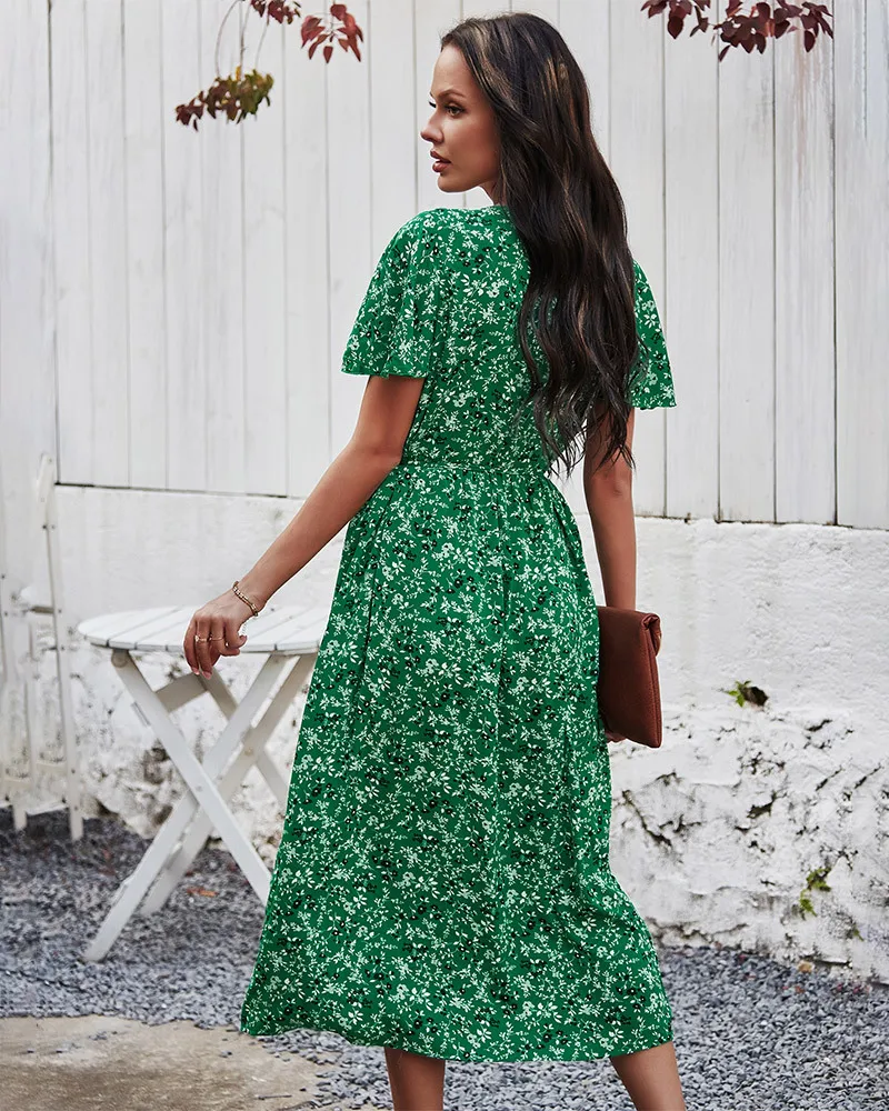 

New Ladies Vintage Maxi Floral Print Summer Dress Women Slim Casual High Waist Button Bohemian Women Beach Dress Vestidos Female