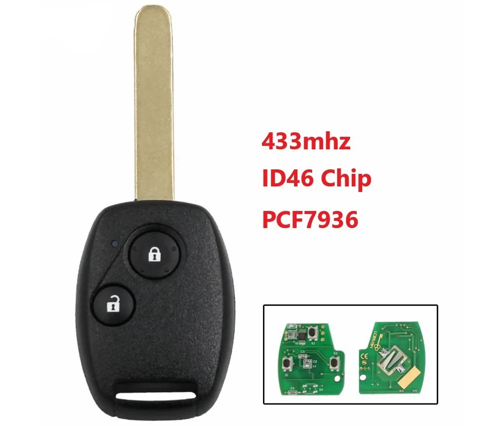 2 кнопки дистанционного ключа Fob 433 МГц с ID46/PCF7936 чип для Honda Civic CRV Jazz HRV ключи|Ключ от