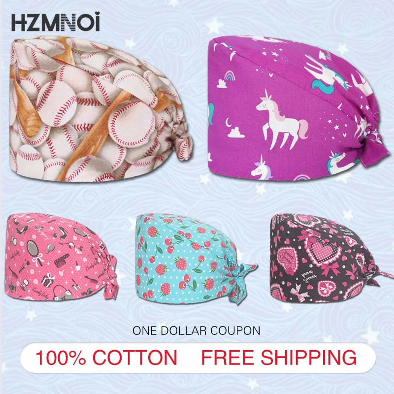 

Trendy Women's Cotton Sweat Absorbent Scrub Hat Moisture Absorbent Elastic Model Pet Grooming Care Work Lab Scrub Hat Adjustable
