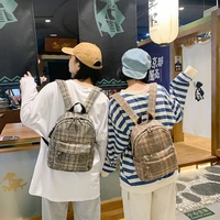 wool shoulder bag female korean version of winter striped contrast woolen backpack light retro korean version of sen school bag