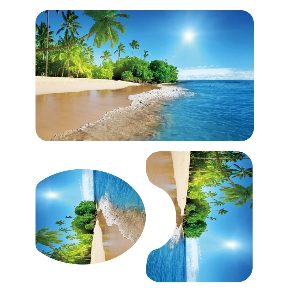 

4PCS Shower Curtain Floor Mat Bathroom Mat Set Bathroom Shower Creative Printing Curtain Bathroom Mat Set