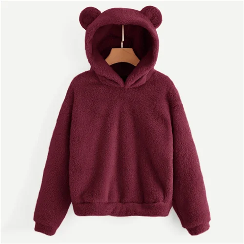 Толстовка Женская однотонная с капюшоном Осенний свитшот медвежьими ушками