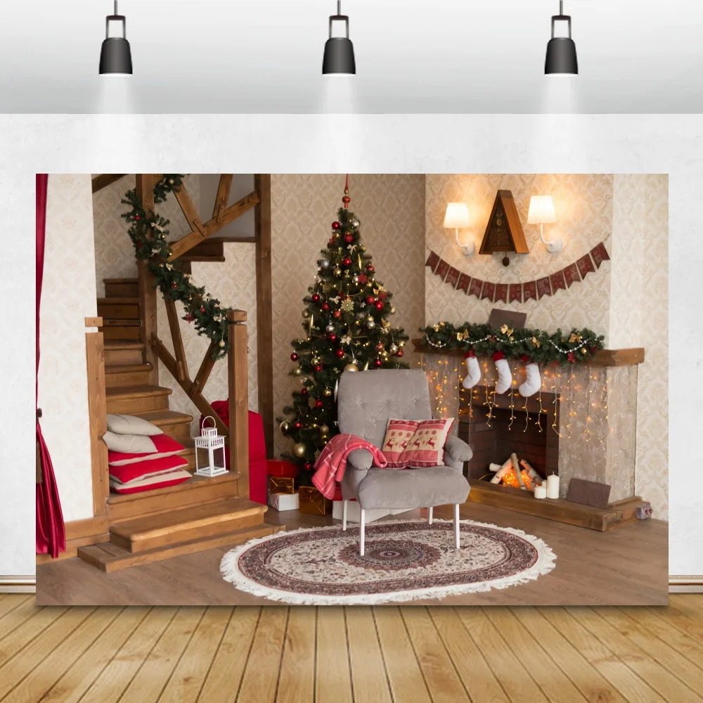 

Christmas Photo Background Interior Baby Child Photocall Scene Wood Fireplace Living Room Decor Family Party Photograph Backdrop