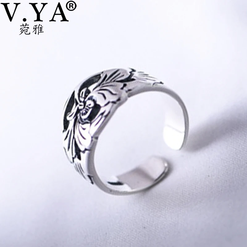 

V.YA 925 Sterling Silver Couple Wedding Rings Vintage Peony Flower Rings For Men Women Fine Jewelry Accessories Drop Shipping